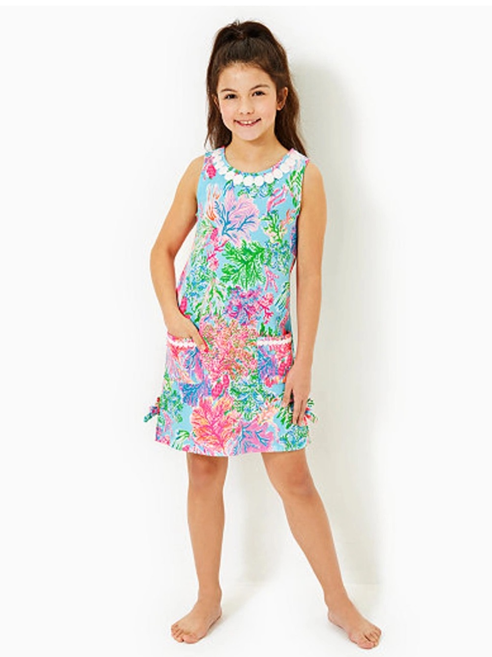 Lilly Pulitzer Girls Tropical Floral Shift Dress - Blue, Pink, Green
Size 4-5